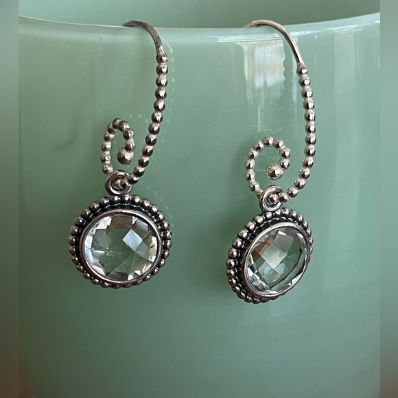 Pandora Jewelry - Pandora sterling and faceted crystal quartz earrings. 1 1/2”. Compose Collection
